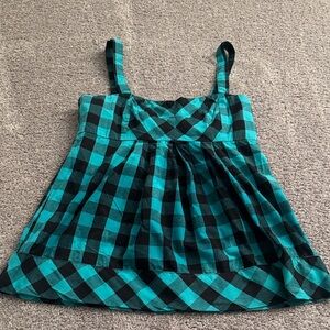 Forever 21 Teal and Black Plaid Top babydoll